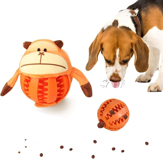 Tumbo Sniff & Seek Pals Dog Toy - Hide & Seek Treat Ball, Plush Animal Cover, Interactive Snuffle Toy for Enrichment & Boredom Relief (Momo The Monkey (Orange))
