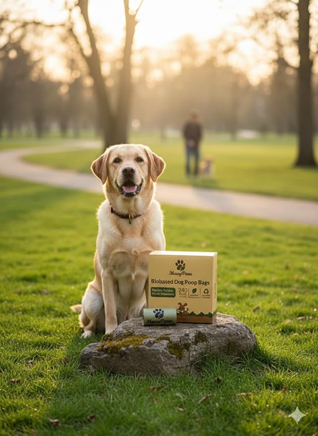 MossyPaws Biobased Dog Poop Bags – 240 Count (16 Rolls) – Plant-Based, Leak-Proof, Durable – Eco-Friendly Pet Waste Bags with Recyclable Packaging – 9x13 Inch – Fits All Dispensers