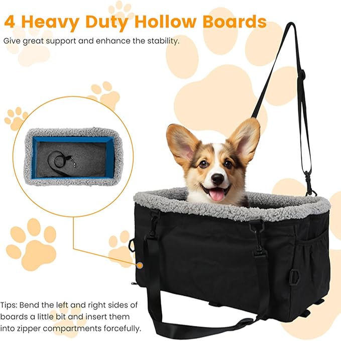 KOCASO Small Dog Car Seat, Dog Booster Car Seat Center Console Pet Booster Seat Small Under 9 lbs, Foldable and Portable w/Side Pocket & Cushion for Small Pets, Machine Washable Black