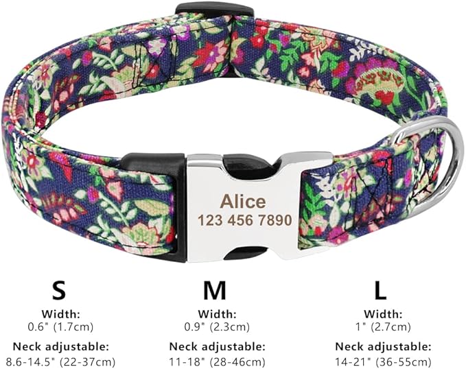 Personalized Dog Collar Nylon Print Dog Collars Customized Puppy Pet Collar Engraved Name ID for Small Medium Large Big Dogs Pug 019 Purple L