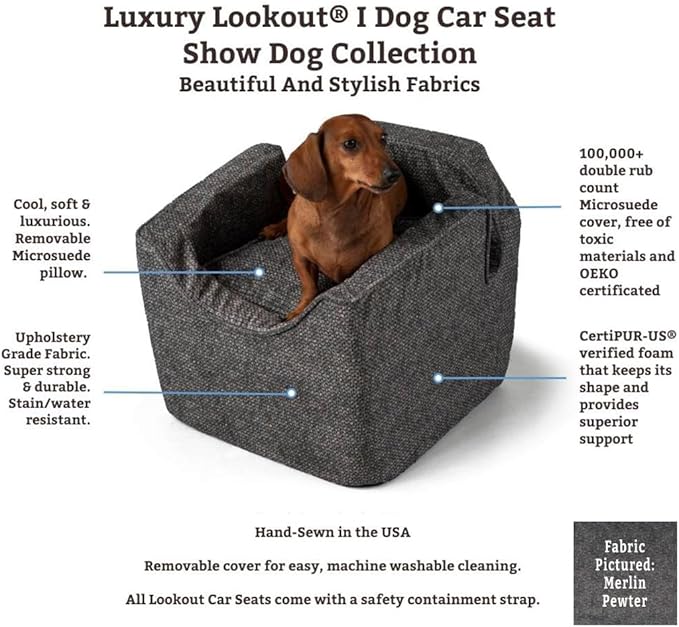 Snoozer Dog Car Seat: Lookout I Dog Booster Car Seat for Pets up to 25lbs, Helps Alleviate Travel Sickness & Fear for Dogs, Removable Washable Cover – Palmer Indigo, Size Medium