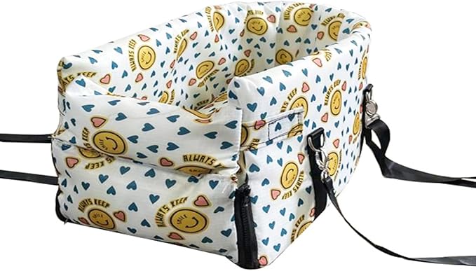 Center Console Dog Car Seat with Safety Strap Soft Cotton Cushion Detachable Armrest Pet Seat for Small Dogs Cats Under 14lbs Portable Travel Bag for Cars SUVs (Yellow)