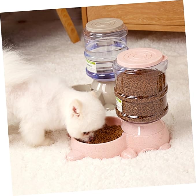 1 PC Adorable Bear Shaped Pet Feeder Refillable Food Dispenser and Holder for Capacity Automatic Food Bowl Easy to Design for Home and Shop Pink