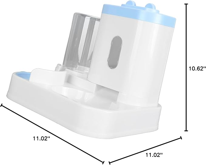 Automatic Pet Food & Water Container 2 in 1 | 2L Food + 1L Water Large Capacity | Detachable Cat Feeder/Dog Waterer | Safe PP Material, Visual Window Design (Blue)
