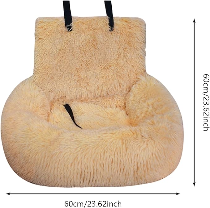 Dog Bed for Car, Soft Comfort Dog Beds Seat for Cars, Sedan, SUV, Truck, Fluffy Washable Pet Travel Seat with Plush Cushion for Small Medium Dogs, Protects Car from Dirt & Scratches (Beige_B, 24"x24")