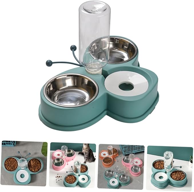 Convenient Automatic Pet Feeder Waterer Double Bowl and Cats Removable Stainless Steel Bowls Easy to Clean for Busy Pet Owners