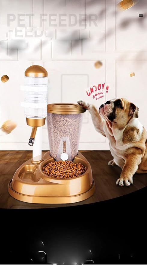 Dual-use Pet Cats Dog Automatic Feeder with Water Fountain Large Capacity Food Bowls and Water Bottle Dispenser for Dog Cats
