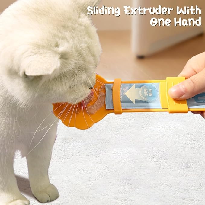 Zayookey 4Pcs Cat Strip Feeders Set,Cat Wet Treat Spoon Squeeze,Spatula Pet Can Opener,Multifunctional Flower Shape Cat Food Dispenser Sliding Happy Spoon for Cats