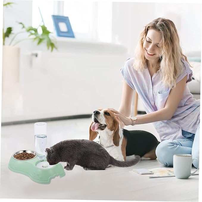 Kisangel 1set Automatic Dual Pet Feeder Water Dispenser Opaque Food Bowl for Dogs and Cats Non- Design Convenient Two-one Feeding for Busy Pet Owners
