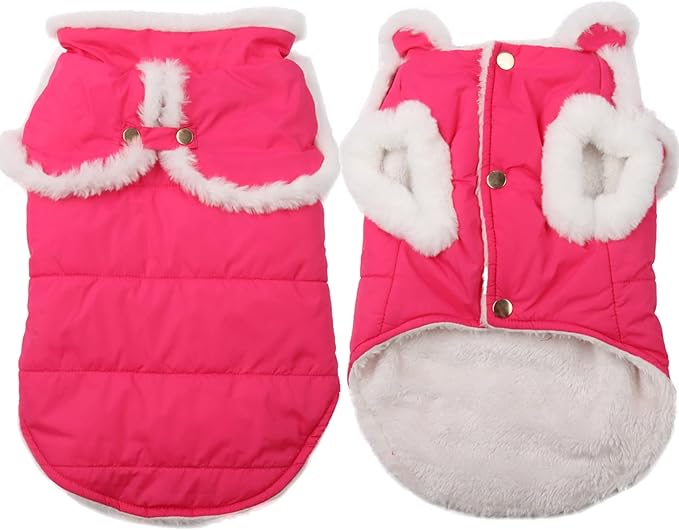 Shawl Design Fleece Lined Warm Dog Jacket for Puppy Winter Cold Weather,Soft Windproof Small Dog Coat,Pink S