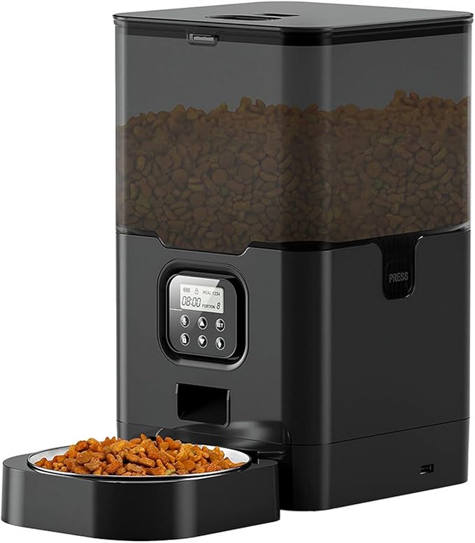 Pet Feeder Pet Automatic Feeder Square Feeder 4L6L Food Storage Bucket Timed Quantitative Removable Suitable Compatible with Cats and Dogs Pets Supplies(6L Black,Button)
