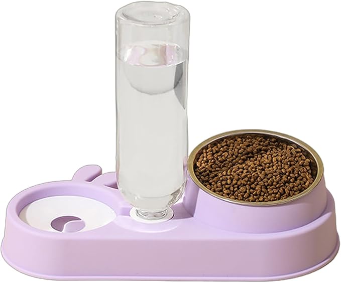 2 in 1 Pet Food Feeders with Automatic Water Bottle Bowl Double Bowl Pet Food and Water Dispenser Set