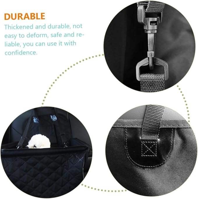 POPETPOP Dog Car Seat Bed with Cushion Storage Pocket Safety Belt for Pet Travel Durable Easy to Clean Non-Slip Design for Comfortable Journeys