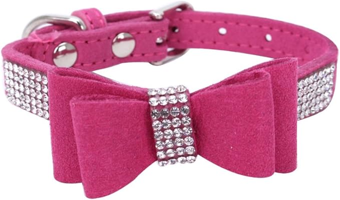 Puppy Dog Collar with Rhinestone Bow Knot Crystal Diamond Colorful Bling Girl Cat Collars XS Small Medium Large
