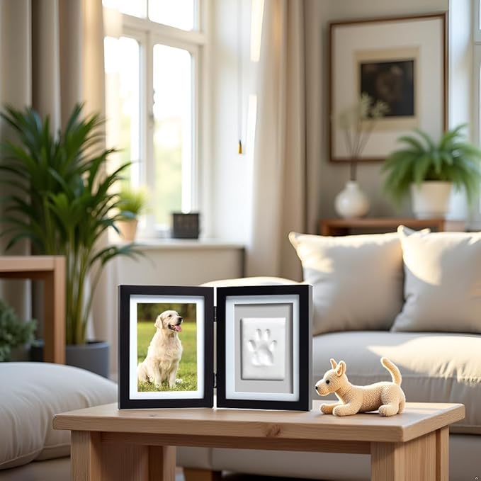 Pearhead Pet Paw Print Photo Frame With Clay Imprint Kit - Wooden Pet Paw Print Frame, DIY Memorial Keepsake for Cats and Dogs, No Mess Clay for Perfect Pawprints, Ideal Home Decor and Gift, Black