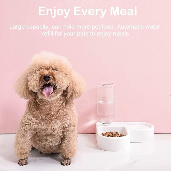 pet Water Dispenser 2 in 1 Pet Feeder Water Automatic Dispenser with Bottle Dog Cat Spill Proof Pet Drinking Fountain Water Bowl for Pets Feeding No Spill Pet Water Bowl for Puppy Kitten Feed Pet Bow