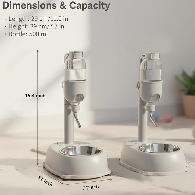 2 in 1 Large Dog Water Bowl Dispenser, 16.91oz PP and ABS Automatic Dog Water Dispenser, Adjustable Pet Standing Water Dispenser Bowl for Cats and Others, 11 x 7.7 x 15.4in