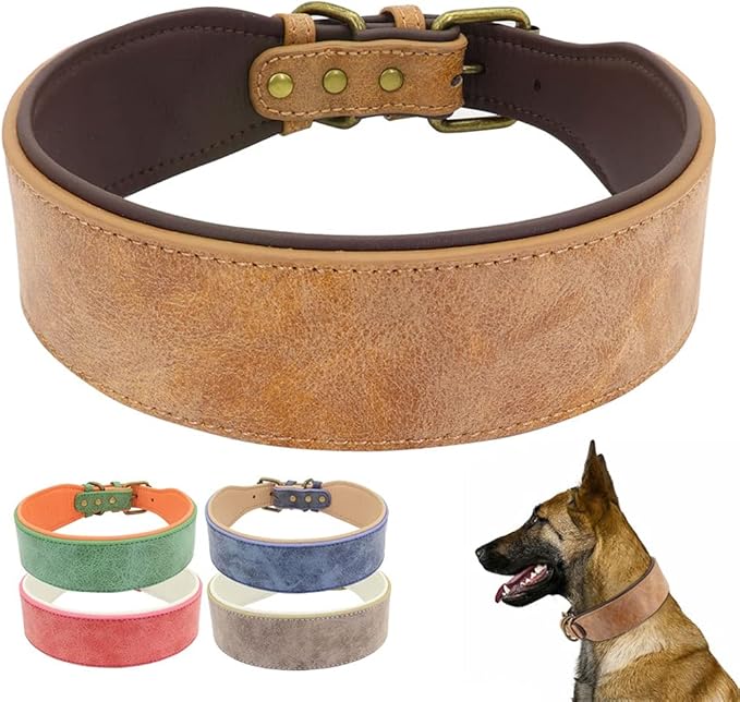 Wide Leather Dog Collar Padded Pet Collars Dog Collar for Medium Large Dogs Pitbull Bulldog German Shepherd 2XL (Brown XX)