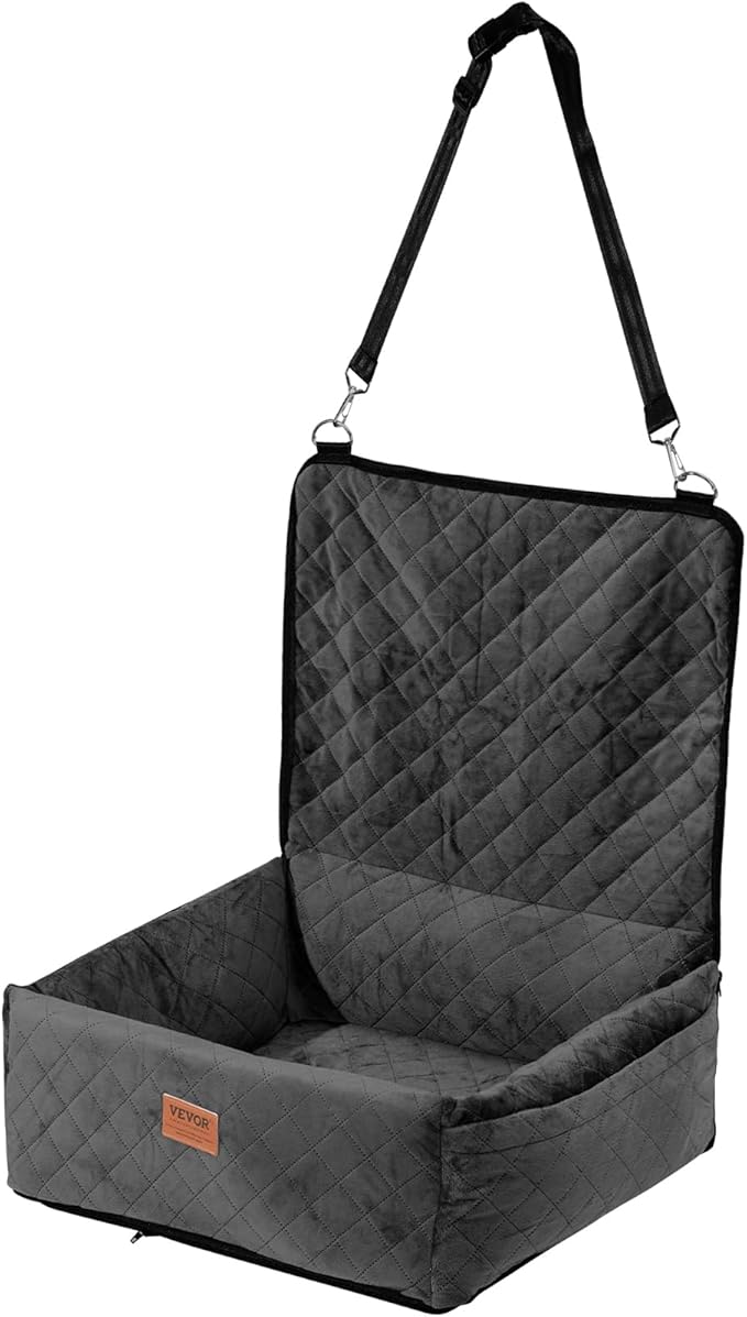 VEVOR Dog Car Seat, Dog Booster Seat for Car with a Storage Pocket, Clip-On Safety Leash, Sponge and PP Cotton Filling, Vehicle Bed for Small & Medium Pet up to 40lbs, Black