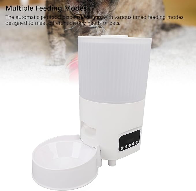Automatic Cat Feeder for Dry Food, 3L Large Capacity Remote Control Timer Smart Auto Pet Food Dispenser with Clog & Anti Spill Design for Cats and Dogs (White Button Version)