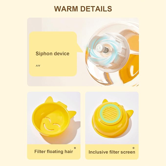 Mangeoirs Et Abreuvoirs Pour Chats, 2 in 1 Bee/Cactus Pets Water and Food Bowl Set, Gamelle Chat, Large Capacity Automatic Cat Feeders Gravity Food Feeder and Waterer Set for Dogs Cats (Yellow)