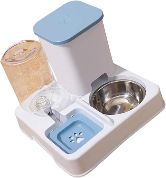 2IN1 Automatic Feeder for Small Dog Cats Food Double Bowl Food Container and Water Dispenser Pet Dishware Automatic Dog with Water Dispenser Stainless Steel Pet