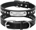 Custom Leather Dog Collars Adjustable Padded Rhinestone Personalized Dogs ID Collar Free Engraving for Small Medium Dogs Cats Black XS