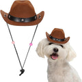 Dog Cowboy Hat, Mini Cowboy Hat for Pet with Chin Strap Adjustable Cosplay Cap Star Decor, (Brown, L), Intended for Dogs and Cats/Halloween Costume/Party Decoration