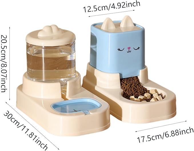 Automatic Cat Feeder, Auto Fill Cat Water Bowl, Cat Food Dispenser, Anti-Slip Automatic Pet Waterer, Large Capacity Cat Water Dispenser, Cute Dog Feeding Bowls (B)