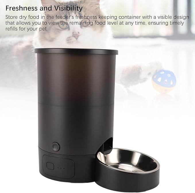 3L Automatic Pet Feeder, Stainless Steel Bowl Feeder for Cats Dogs, Dual Power Supply, Food Container Visible Design Pet Food Dispenser Timed and Portioned Feeding for Cats Dogs