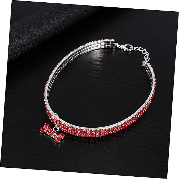 Rhinestone Pet Dog Collar Crystal Collar Adjustable Buckle Crimson Medium Size Luxury Pet Supplies for Small to Medium Dogs