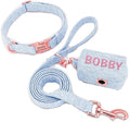 Personalized Dog Collar with Leash Custom Dog Waste Bag Dispenser Engraved Pet Collar Walk Lead Outdoor Pet Poop Bag Portable Blue M