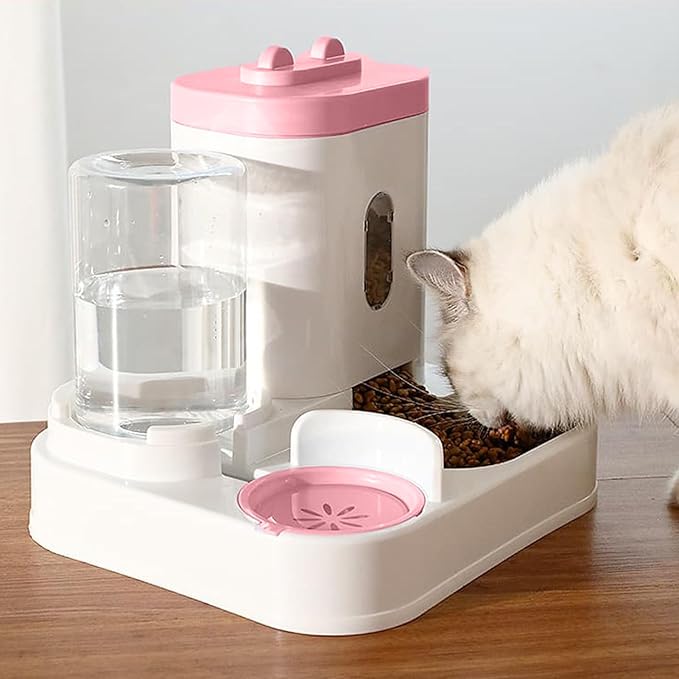 Pet Food Container Automatic Feeder with Large Capacity Gravity Cat Dog Water Dispenser Visible Pink