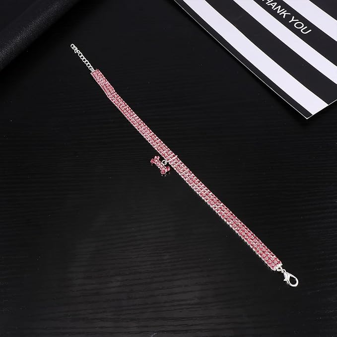 Rhinestone Dog Collar Crystal Pet Collar Adjustable Buckle Pink L Size Luxury Bling Necklace for Small to Medium Dogs Everyday Wear
