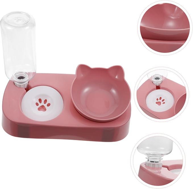 Sosoport Automatic Cat Food and Water Set Non-Slip Base Detachable Bottle Pet Feeder Dispenser for Dogs and Cats