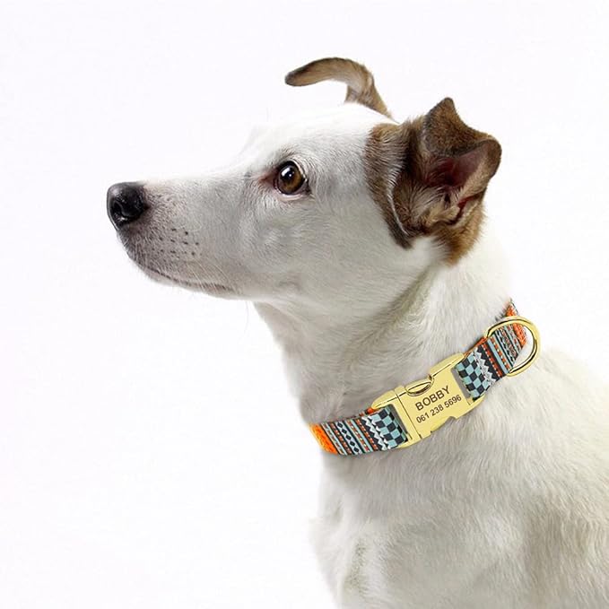 Fashion Custom Dog Collar Nylon Print Personalized Pet Collar Puppy Dog ID Collars Free Engraved ID for Small Medium Large Dogs 141 Orange 40 to 57 cm
