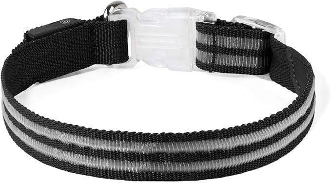 Light Up Dog Collar Rechargable,Reflective LED Collars for Small Medium Large Dogs,Lighted Dog Collars Lights for Night Walking-Waterproof,Black,S