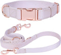Soft Leather Dog Collar and Leash (6.6') Set - Stylish Rose Gold Heavy Duty Metal Buckle, 4 Adjustable Lengths Leash for Small Medium Large Dogs - Comfortable & Easy to Clean S(12.2"-16.9"), Gold Pink
