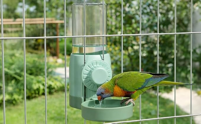 2-In-1 Pet Water Dispenser And Feeder, Automatic System, Green, For Dogs Cats & Birds, 54.1 Oz/1600 Ml Feeder, 17.58 Oz/520 Ml Dispenser, Cage Hanging