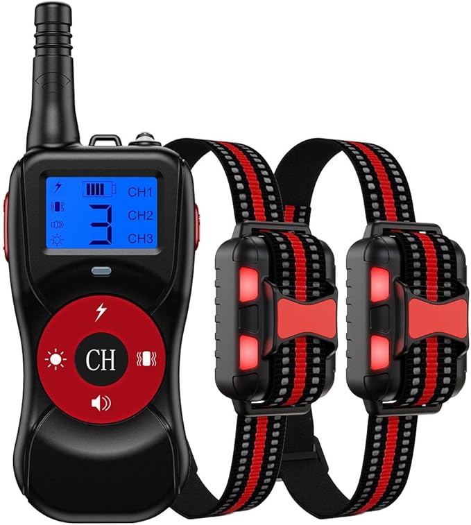 Pets Dog Training Collar, Shock Collar for Dogs with Remote, 2 Receiver Rechargeable Dog Shock Collar, for Medium and Large Dogs with 4 Training Modes (Color : Red)