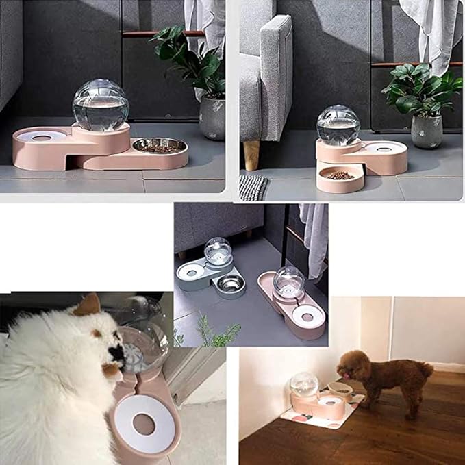 Double Dog Cat Bowls,Cat Dog Feeder Automatic Water Bowl and Food Bowl Set, Pet Automatic Water Dispenser,Floating Bowl Splash Free, Stainless Steel Feeder Bowl for Cats and Small Dog