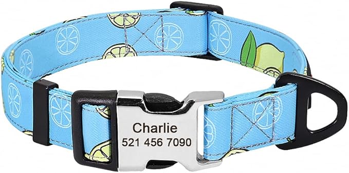 Cute Print Personalized Dog Collar Custom Nylon Dog Collar Engraved Name ID Adjustable for Small Medium Large Dog Chihuahua 159 Blue Collar S
