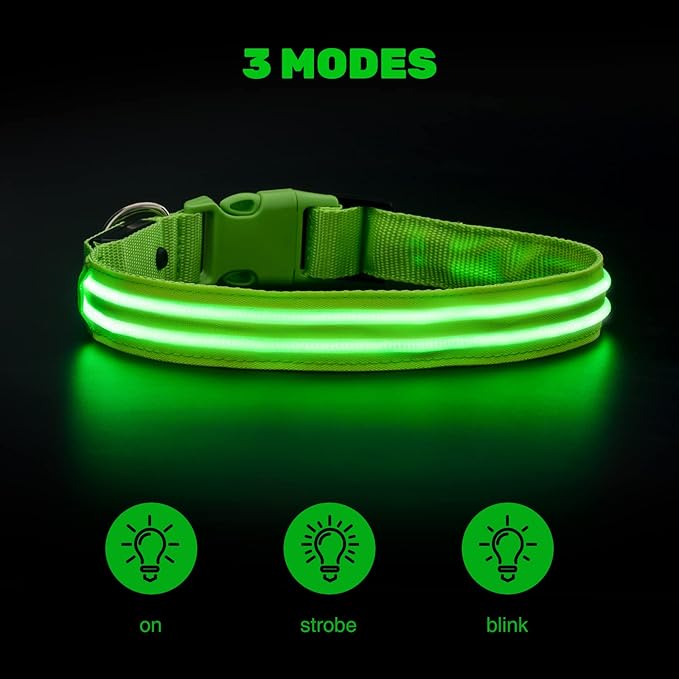 Geekman LED Dog Collar, LED Glow Collar with USB Rechargeable, Comfortable Adjustable Soft Mesh Safety Dog Collar for Dogs(Medium, Green)