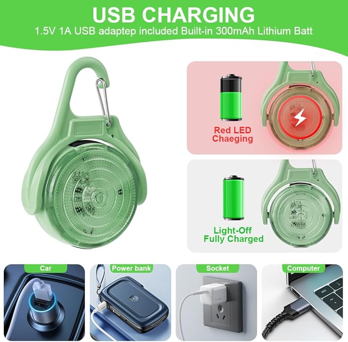 AUAUY LED Dog Collar Light, 4 Modes USB Rechargeable Light Up Dog Collar Light, IP68 Waterproof Pet Collar Light, LED Safety Light for the Dark for Running Jogging Walking Dog Collar-Green