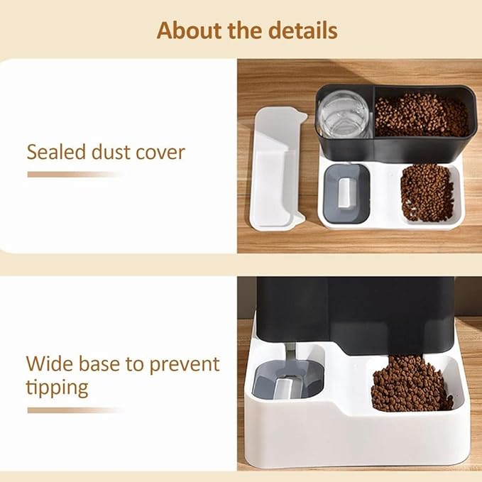 RUNAAAJ 2 in1 Feeder Food Water Dispenser Bowl Automatic Dog Cat Bottle Pet Self Feeding for Small Medium Dog Pets Puppy Kitten (Grey)