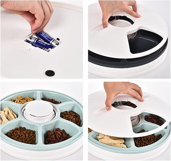 Automatic Pets Feeder Bowl 6 Grids Pet Feed Tool 24h Timer Portion Control Electric Pet Dry Food Dispenser Storing