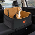 Quilted Pet Car Seat Booster, (Black and Tan) Washable Dog Car Seat with Safety Leash, Elevated Travel Carrier for Small to Medium Dogs