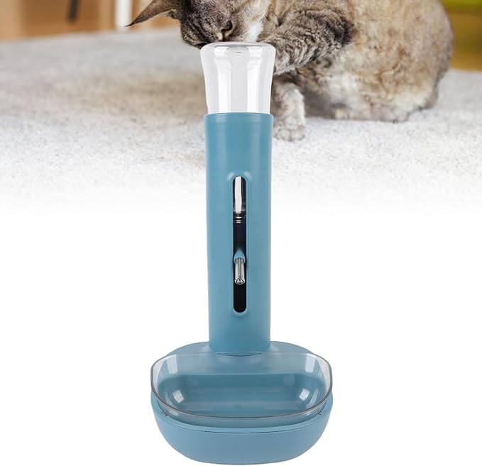Pet Standing Water Dispenser, 680ml Automatic Feeding Water Height Adjustable Cat Dog Standing Bowl Drinking Bottle Feeder Detachable Hanging Pet Food Feeder for Small Cats Dogs (Blue)