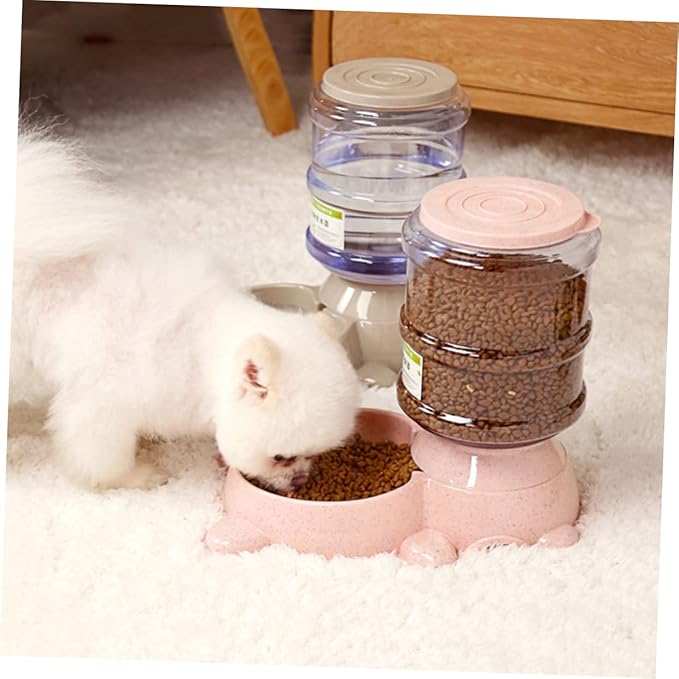 1Pc Automatic Pet Feeder Refillable Food Dispenser Container for Dogs and Cats Adorable Bear Shape Design Easy to for Home Shop Pink