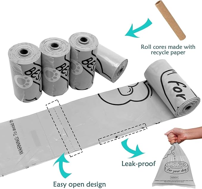 Dog Waste Bags Holder with LED Flashlight Doggie Poop Bags Dispenser with 13 Rolls Leak-Proof Pet Trash Bags Rechargable USB Cable(Sky Blue)